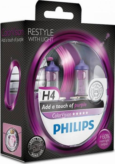 PHILIPS 12342CVPPS2 - Лампа Philips 12-60/55 Вт. H4 Color Vision галогеновая розовая, комплект 2шт 12342CVPPS2/36791128 Ге autodif.ru