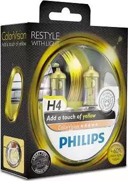 PHILIPS 12342CVPYS2 - Лампа Philips 12-60/55 Вт. H4 Color Vision галогеновая желтая, комплект 2шт 12342CVPYS2/36789828 Гер autodif.ru