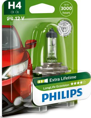PHILIPS 12342LLECOB1 - Лампа автомобильная H4 12V- 60/55W (P43t) LongLife EcoVision блистер (1шт) (Philips) autodif.ru