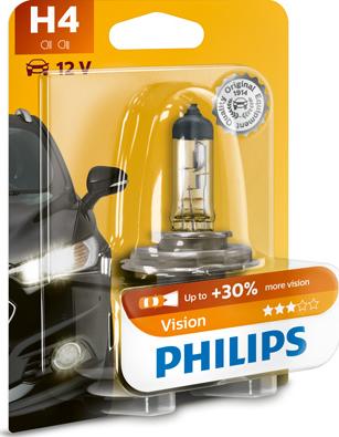 PHILIPS 12342PRB1 - Лампа галогенная блистер 1шт H4 12V 60/55W P43T-38 PREMIUM (На 30% больше света на дороге) autodif.ru