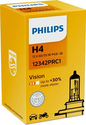 PHILIPS 12342PRC1 - Лампа галог. H4 12V 60/55W P43t VISION+30% 3200K коробка 1 шт. PHILIPS 12342PRC1 autodif.ru