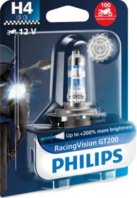 PHILIPS 12342RGTBW - Лампа галогенная H4 12V 60/55W RacingVision GT200 moto блистер 1шт autodif.ru