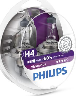 PHILIPS 12342VPS2 - Лампа галоген 12V H4 60/55W P43t Philips VisionPlus +50-60% яркости 12342VPS2 autodif.ru
