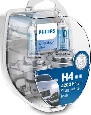 PHILIPS 12342WVUSM - Лампа автомобильная H4 12V- 60/55W (P43t) White Vision ultra 2шт (Philips) autodif.ru