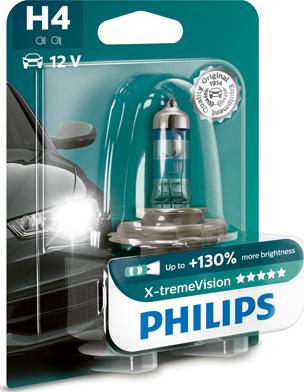 PHILIPS 12342XV+B1 - Лампа автомобильная H4 12V- 60/55W (P43t) X-treme Vision блистер (1шт.) (Philips) autodif.ru