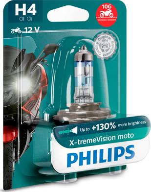 PHILIPS 12342XVBW - Лампа галогенная для мототехники H4 12V 60/55W P43T-38 X-TREME VISION MOTO (На 100% больше света на autodif.ru