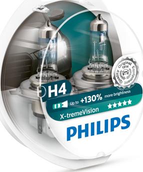 PHILIPS 12342XV+S2 - Лампа 12 В H4 60/55 Вт Р43 X-treme Vision галогенная 2 шт. Philips autodif.ru