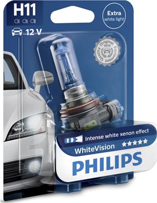 PHILIPS 12362WHVB1 - Снят с производства Лампа галогеновая H11 WhiteVision 12V 55W PGJ19-2 3700K B1 autodif.ru