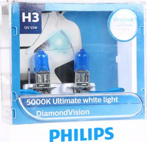 PHILIPS 12336DVS2 - Комплект галогенных ламп 2шт H3 12V 55W DIAMOND VISION (5000K, белый свет) autodif.ru