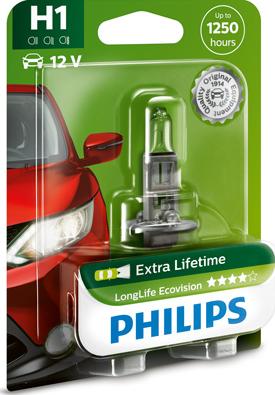 PHILIPS 12258LLECOB1 - Лампа автомобильная PHILIPS LongLife EcoVision H1 12V 55W P14,5s блистер autodif.ru