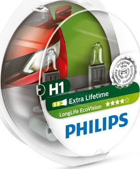 PHILIPS 12258LLECOS2 - Лампы H1 12V 55W P14.5s (серия LongLife EcoVision) (2шт. в пластиковом боксе) autodif.ru