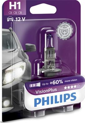 PHILIPS 12258VPB1 - Лампа галогенная блистер 1шт H1 12V 55W VISIONPLUS (На 60% больше света на дороге) autodif.ru