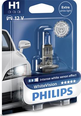 PHILIPS 12258WHVB1 - Лампа Philips 12-55 Вт. H1 галогеновая P14.5S, WhiteVision белая, блистер 12258WHVB1/37156730 Польша autodif.ru