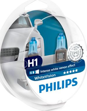 PHILIPS 12258WHVSM - H1 12V- 55W (P14,5s) (абсолютно белый свет) White Vision +W5W 12V-5W (W2,1x9,5d) WHV (по 2 шт) autodif.ru