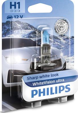 PHILIPS 12258WVUB1 - Лампа галогенная H1 12V WhiteVision ultra 1шт блистер (яркий белый свет) autodif.ru