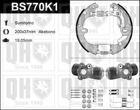 Quinton Hazell BS770K1 - Комплект тормозных колодок, барабанные autodif.ru