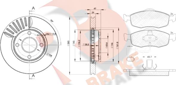 R Brake 3R09176784 - Дисковый тормозной механизм, комплект autodif.ru