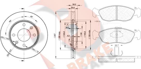 R Brake 3R09324694 - Дисковый тормозной механизм, комплект autodif.ru