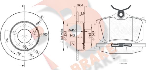 R Brake 3R06975601 - Дисковый тормозной механизм, комплект autodif.ru