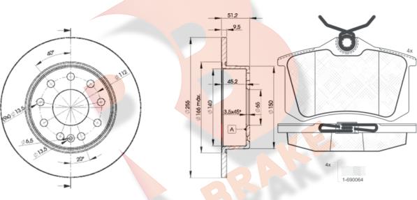 R Brake 3R06975616 - Дисковый тормозной механизм, комплект autodif.ru