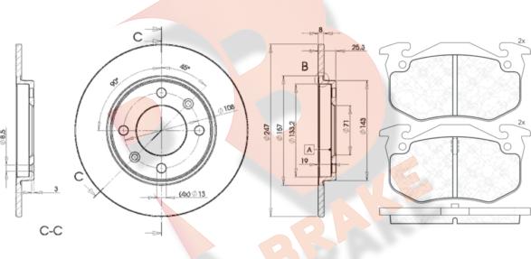 R Brake 3R06494247 - Дисковый тормозной механизм, комплект autodif.ru