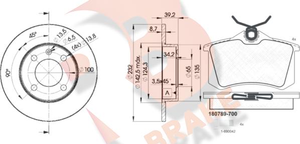 R Brake 3R07895608 - Дисковый тормозной механизм, комплект autodif.ru