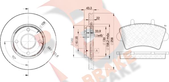 R Brake 3R14425344 - Дисковый тормозной механизм, комплект autodif.ru