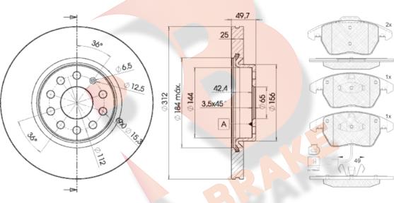 R Brake 3R15675618 - Дисковый тормозной механизм, комплект autodif.ru