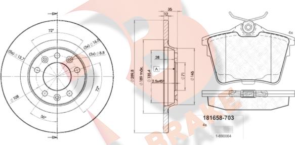 R Brake 3R16584609 - Дисковый тормозной механизм, комплект autodif.ru