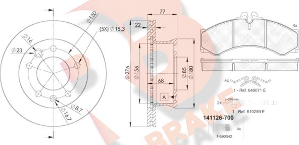 R Brake 3R1126-0181 - Дисковый тормозной механизм, комплект autodif.ru