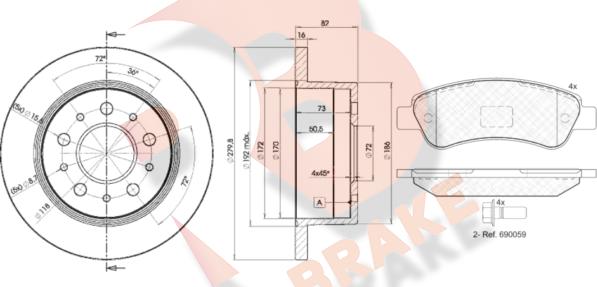 R Brake 3R18043806 - Дисковый тормозной механизм, комплект autodif.ru