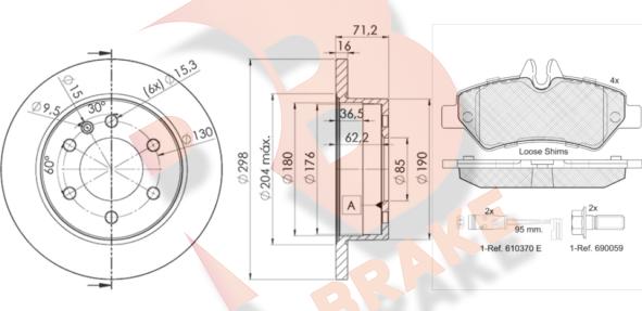 R Brake 3R17870191 - Дисковый тормозной механизм, комплект autodif.ru