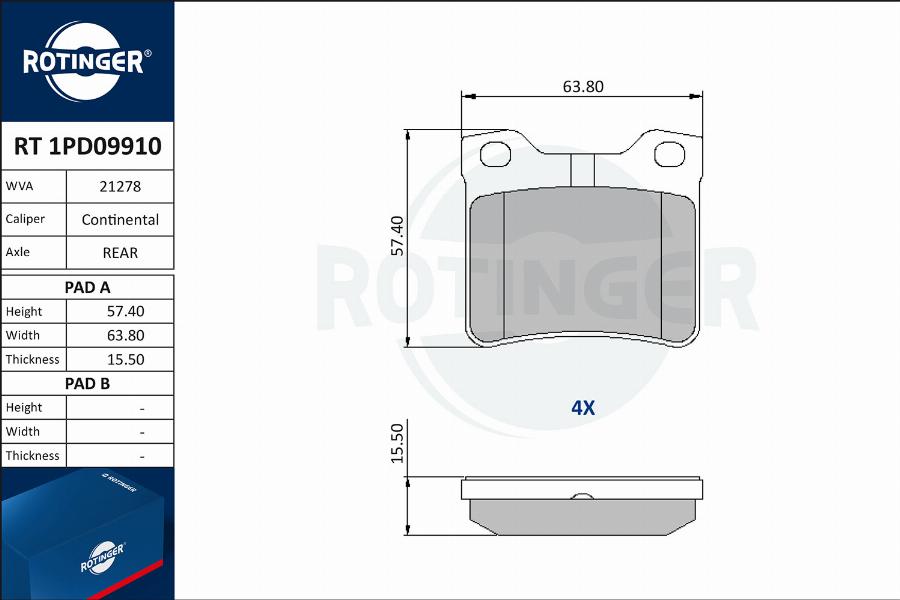 Rotinger RT 1PD09910 - Тормозные колодки, дисковые, комплект autodif.ru