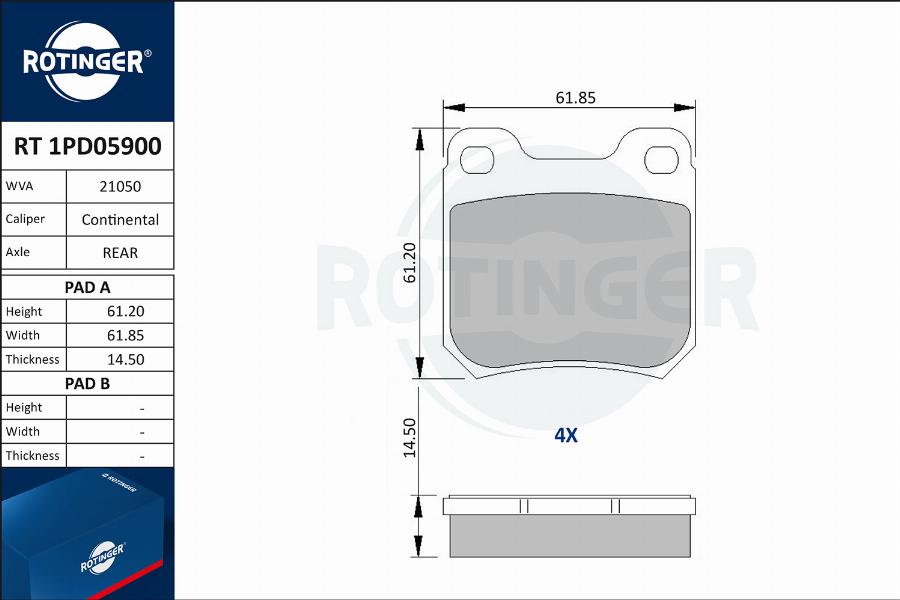 Rotinger RT 1PD05900 - Тормозные колодки, дисковые, комплект autodif.ru