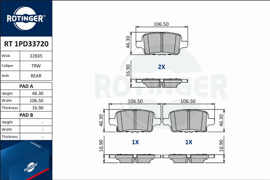 Rotinger RT 1PD33720 - Тормозные колодки, дисковые, комплект autodif.ru