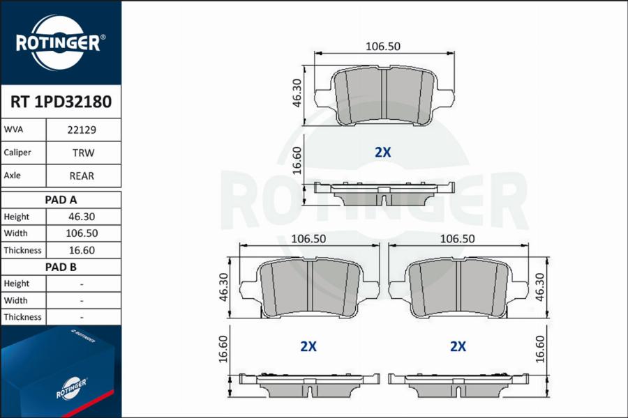 Rotinger RT 1PD32180 - Тормозные колодки, дисковые, комплект autodif.ru