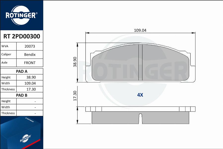 Rotinger RT 2PD00300 - Тормозные колодки, дисковые, комплект autodif.ru