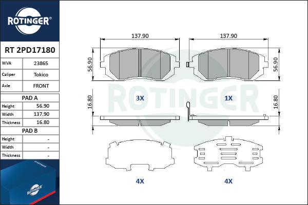 Rotinger RT 2PD17180 - Тормозные колодки, дисковые, комплект autodif.ru