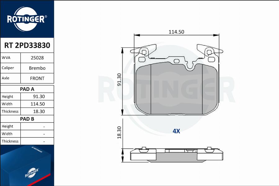 Rotinger RT 2PD33830 - Тормозные колодки, дисковые, комплект autodif.ru