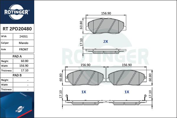 Rotinger RT 2PD20480 - Тормозные колодки, дисковые, комплект autodif.ru
