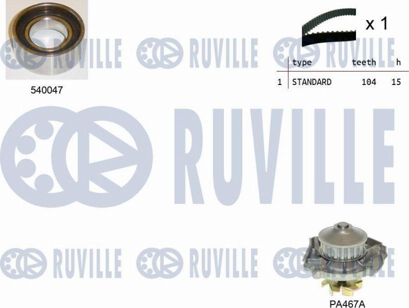 Ruville 5500261 - Водяной насос + комплект зубчатого ремня ГРМ autodif.ru