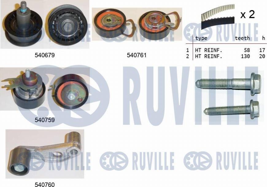 Ruville 550116 - Комплект ГРМ AUDI/VW GOLF/BORA 1.4/1.6 16V <=2006 (ролик 4шт+ремень 130x20+ремень 58x17) autodif.ru