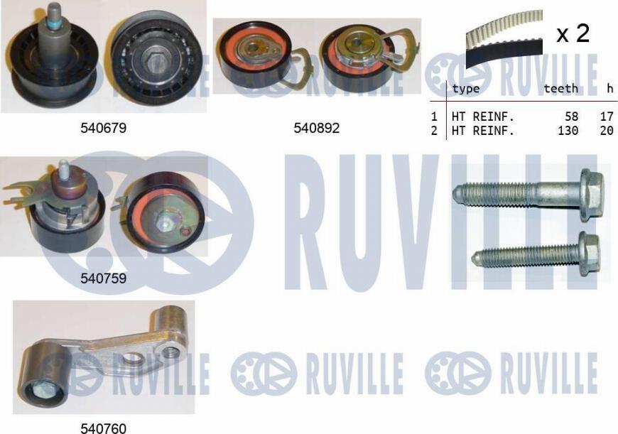 Ruville 550136 - Комплект ГРМ AUDI/VW 1.4/1.6 1997 => (ролик 3шт+ремень 58x17+ремень 130x20) autodif.ru