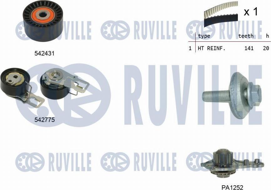 Ruville 5503951 - Водяной насос + комплект зубчатого ремня ГРМ autodif.ru