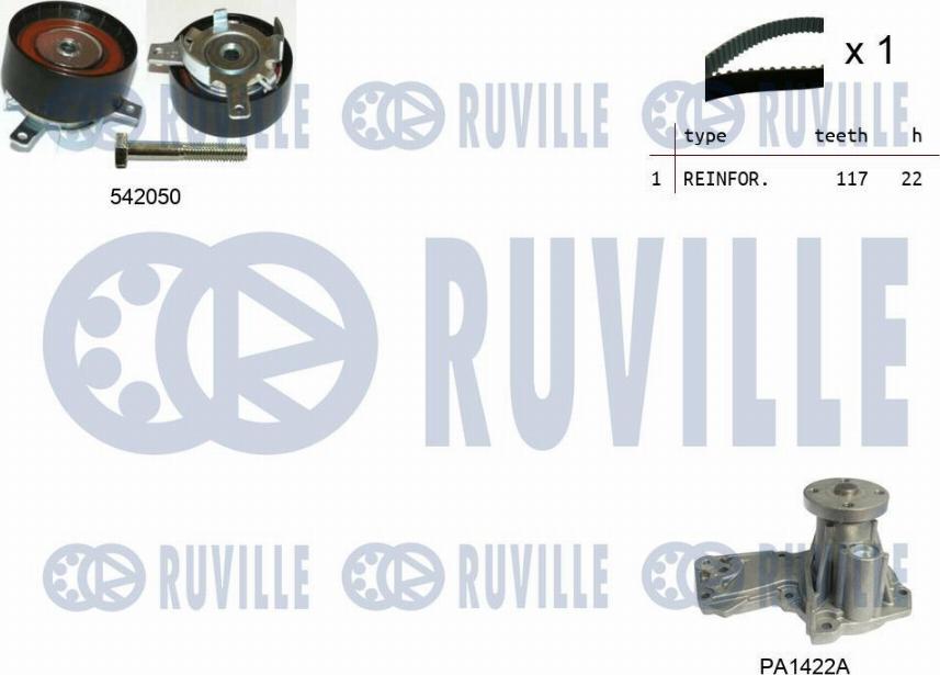 Ruville 5503041 - Водяной насос + комплект зубчатого ремня ГРМ autodif.ru