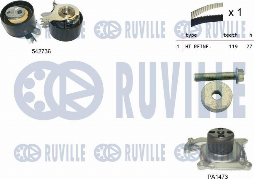 Ruville 5503781 - Водяной насос + комплект зубчатого ремня ГРМ autodif.ru