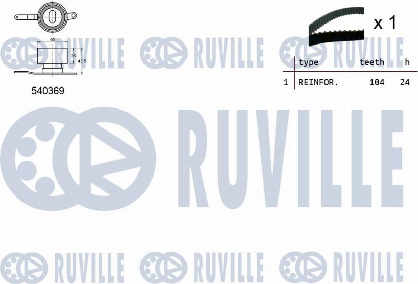 Ruville 550217 - Комплект ГРМ HONDA ACCORD VI/CIVIC V/VI/HR-V 1.6I <=2002 (ролик 1шт+ремень 104x24) autodif.ru