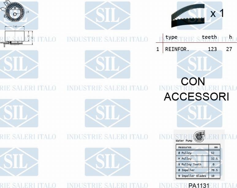 Saleri SIL K1PA1131 - Водяной насос + комплект зубчатого ремня ГРМ autodif.ru