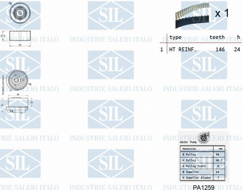 Saleri SIL K1PA1259 - Водяной насос + комплект зубчатого ремня ГРМ autodif.ru