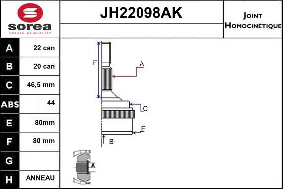 Sera JH22098AK - Шарнирный комплект, ШРУС, приводной вал autodif.ru